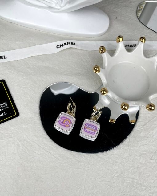 Chanel new style pink square resin earrings AB ear hooks - 图片 6