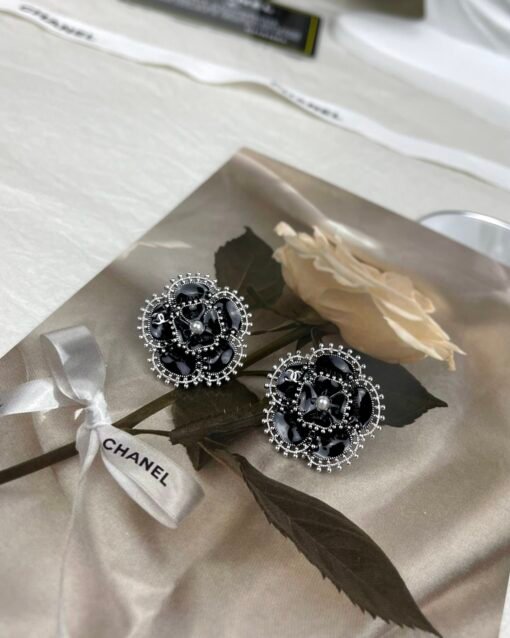 CHANE Chanel 24S new black enamel camellia earrings - 图片 7