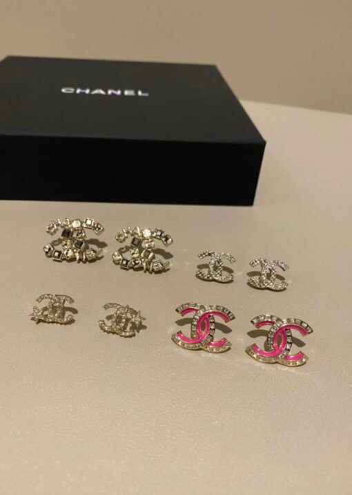 CHANE new Chanel 24C new square diamond pink black oil dripping enamel stud earrings - 图片 2