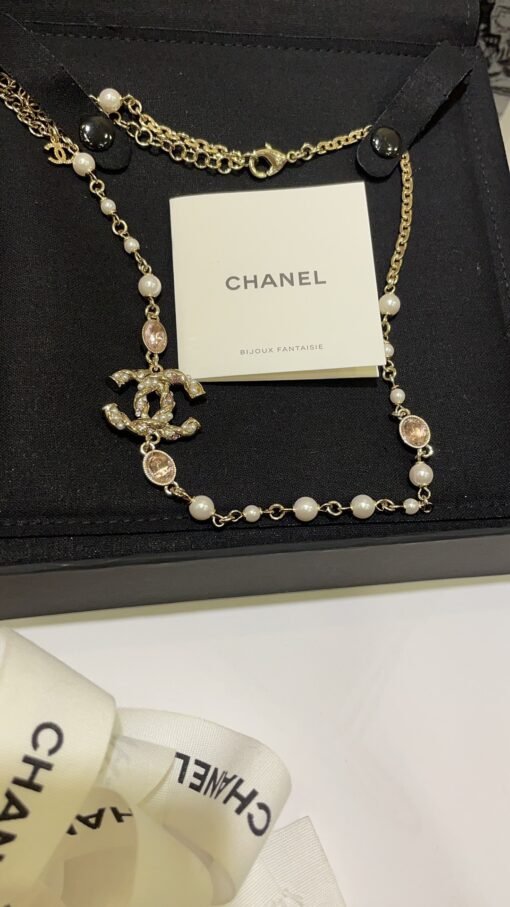 23B new pink gem twisted pattern twisted double C pearl necklace - Image 5