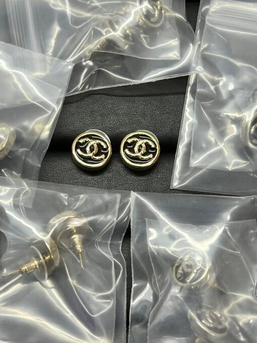 Chanel new round black double c stud earrings