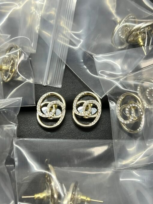 Chanel new oval rhinestone double c stud earrings