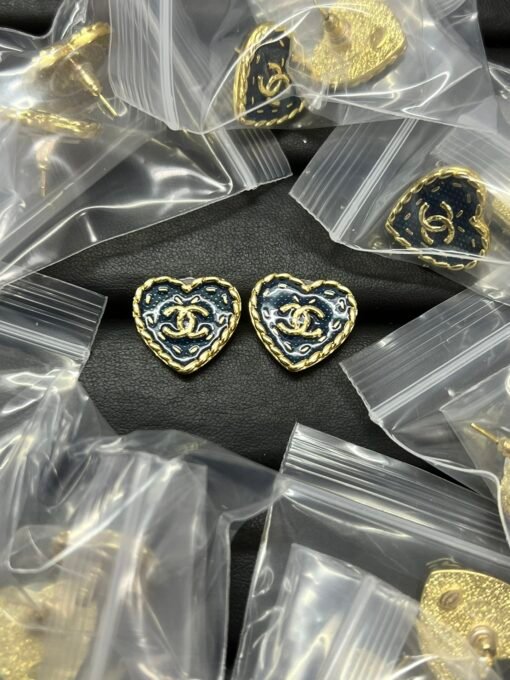 Chanel new denim leather love earrings