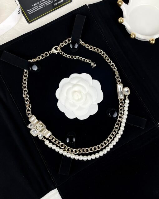 Chanel 24 new models, water square diamond, pearl double-layer chain, necklace, necklace