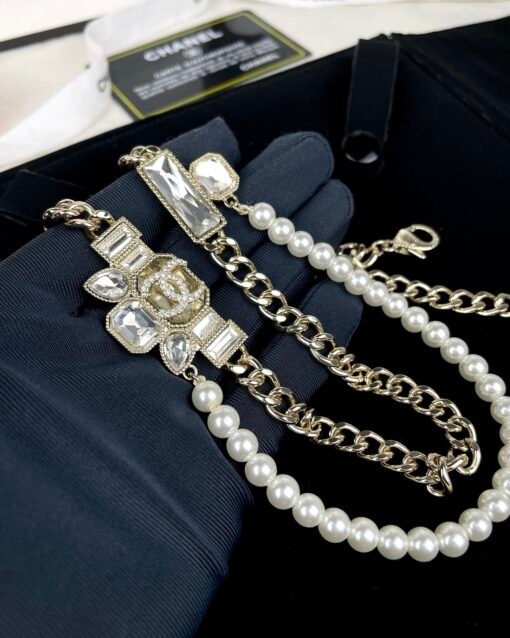 Chanel 24 new models, water square diamond, pearl double-layer chain, necklace, necklace - Image 4
