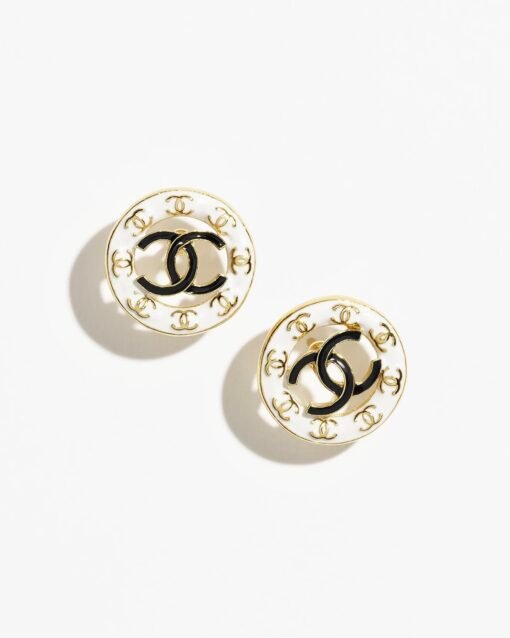 Chanel 24P white enamel hollow double C round stud earrings - Image 8