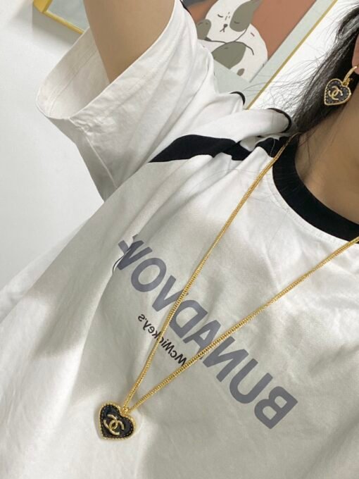Chanel denim love necklace sweater chain