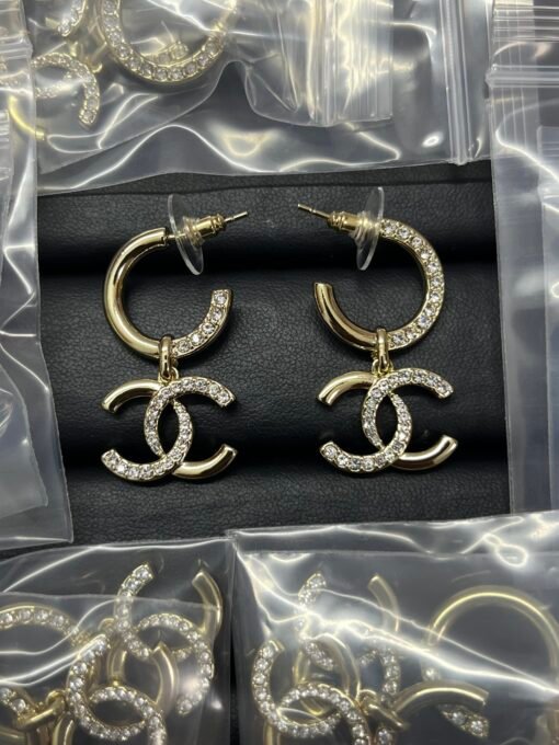 Chanel new double c half-diamond earrings