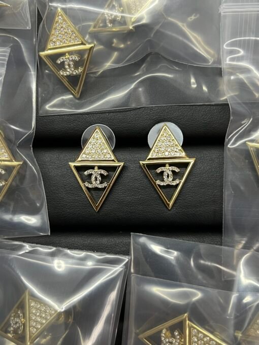 Chanel new triangle full diamond double C stud earrings
