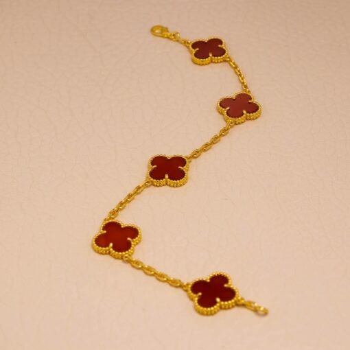 VCA Carnelian Five-flower Four-leaf Clover Bracelet Golden Yellow Gold - 图片 4