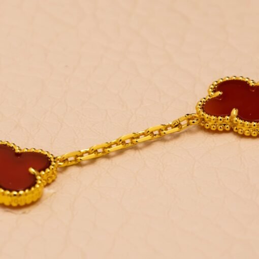 VCA Carnelian Five-flower Four-leaf Clover Bracelet Golden Yellow Gold - 图片 7