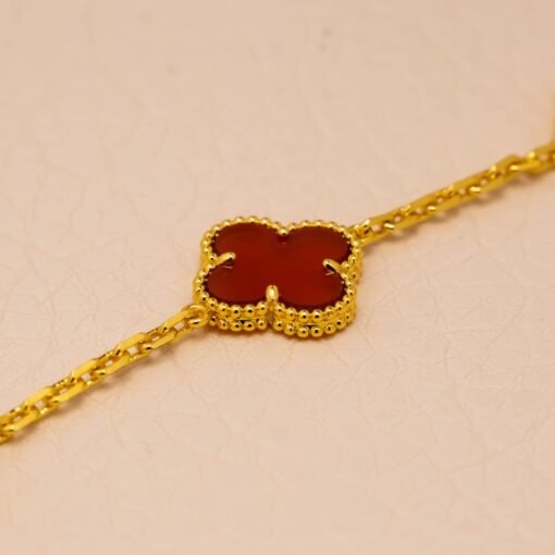 VCA Carnelian Five-flower Four-leaf Clover Bracelet Golden Yellow Gold - 图片 6