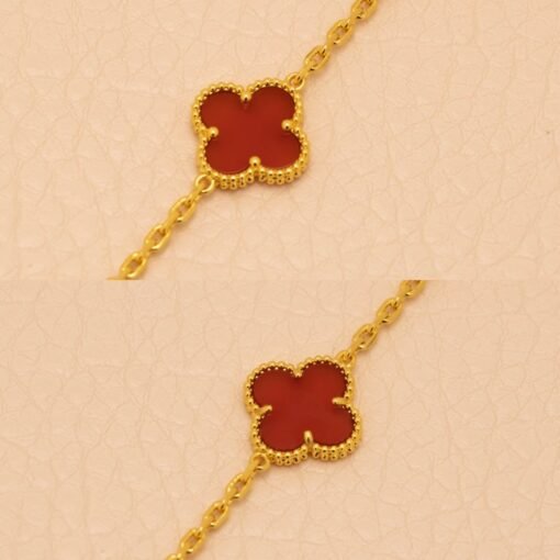 VCA Carnelian Five-flower Four-leaf Clover Bracelet Golden Yellow Gold - 图片 5