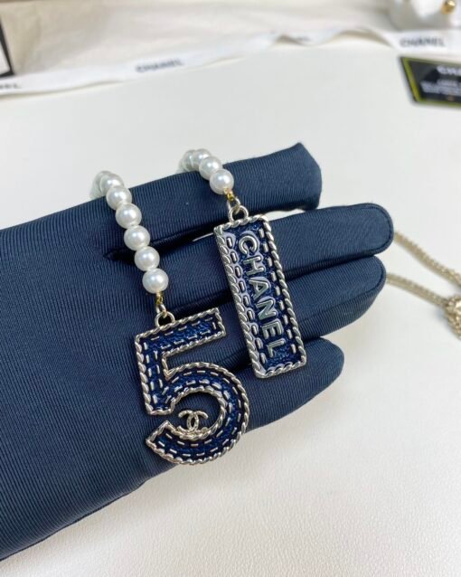 Chanel new style denim blue 5-character square card long necklace sweater chain - Image 5