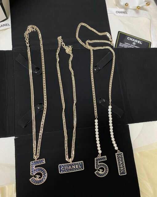 Chanel new style denim blue 5-character square card long necklace sweater chain - Image 4