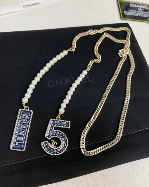Chanel new style denim blue 5-character square card long necklace sweater chain - Image 2