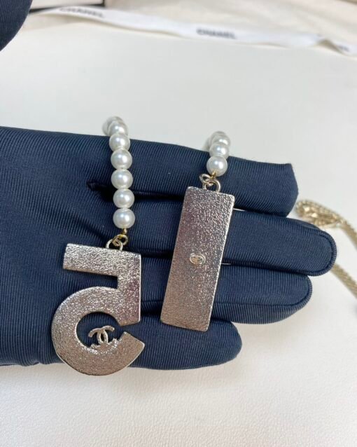 Chanel new style denim blue 5-character square card long necklace sweater chain - Image 6