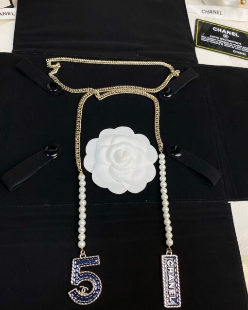 Chanel new style denim blue 5-character square card long necklace sweater chain - Image 3