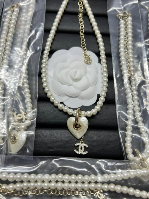 Chanel new custom white love double c pearl necklace