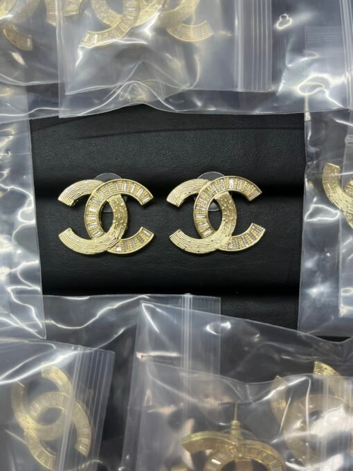 Chanel new double c gold ladder square drill earrings