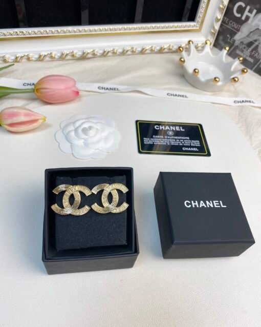 Chanel new style square diamond brass double C stud earrings - Image 6