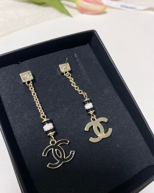 Chanel Black Enamel Double C Long Earrings - Image 6