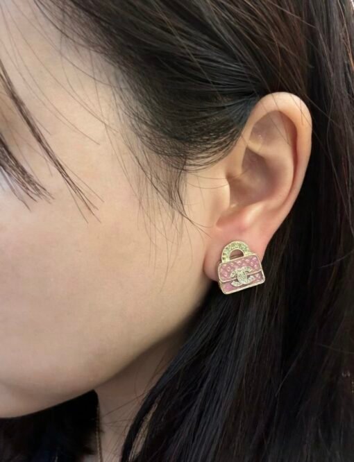 24S White Pink Enamel Bag Earrings
Ear effect - Image 4