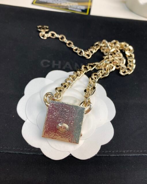 Chanel new style black enamel multi-element perfume bottle double c square pendant necklace - Image 4