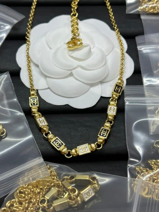 Chanel new small square black and white splicing necklace - Image 2