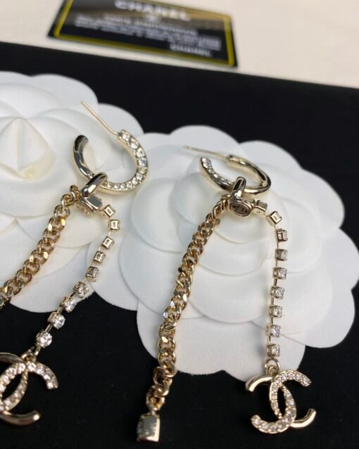 Chanel new style tassel full diamond chain long style ear hook style earrings - Image 7