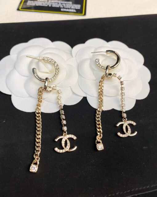 Chanel new style tassel full diamond chain long style ear hook style earrings - Image 6
