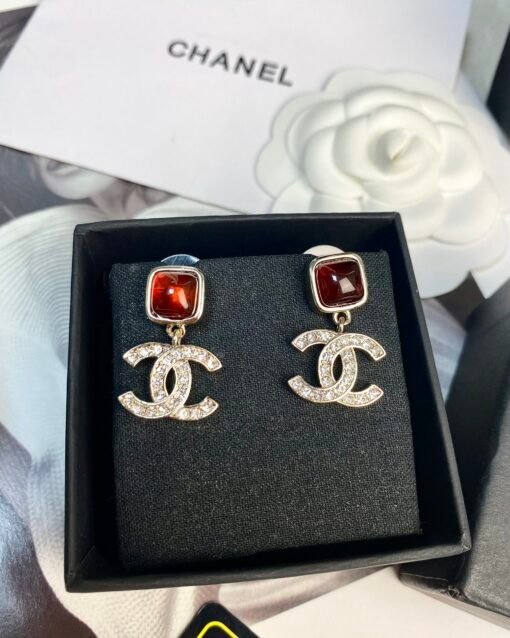 CHAN New Chanel 24s Amber Sugar Cube Double C Diamond Pendant Pendant Earrings