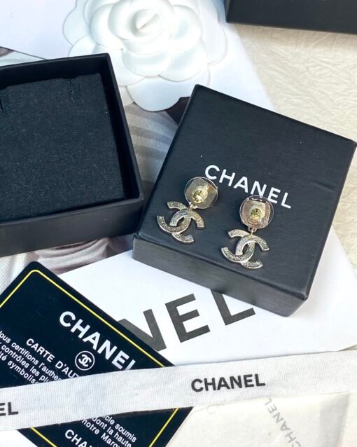 CHAN New Chanel 24s Amber Sugar Cube Double C Diamond Pendant Pendant Earrings - Image 7