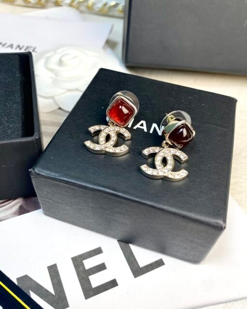 CHAN New Chanel 24s Amber Sugar Cube Double C Diamond Pendant Pendant Earrings - Image 5
