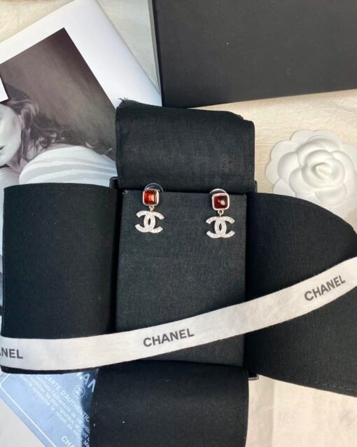CHAN New Chanel 24s Amber Sugar Cube Double C Diamond Pendant Pendant Earrings - Image 2
