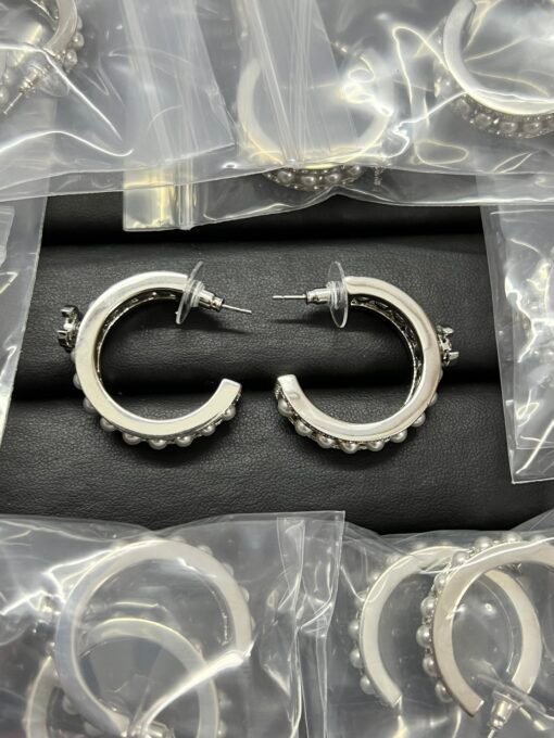 Chanel new silver full diamond pearl earrings