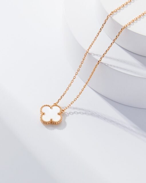 Van Cleef Arpels VCA White Mother-of-Pearl Single Flower Four-Leaf Clover Necklace - Image 2