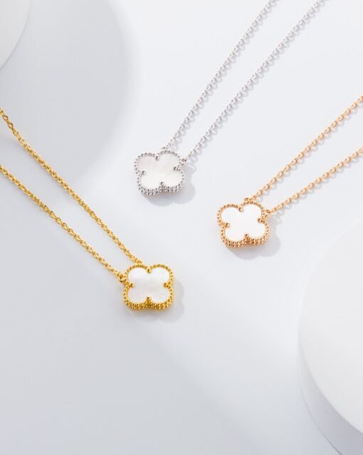 Van Cleef Arpels VCA White Mother-of-Pearl Single Flower Four-Leaf Clover Necklace