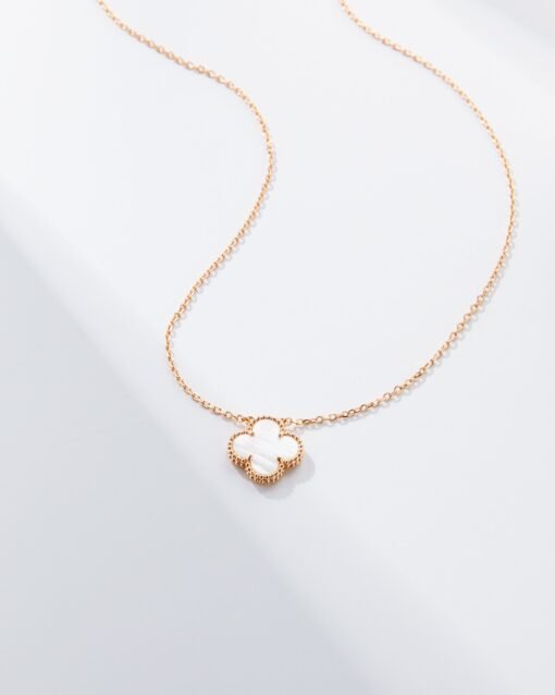 Van Cleef Arpels VCA White Mother-of-Pearl Single Flower Four-Leaf Clover Necklace - Image 5