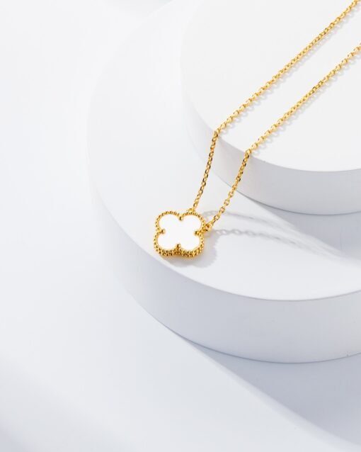 Van Cleef Arpels VCA White Mother-of-Pearl Single Flower Four-Leaf Clover Necklace - Image 8