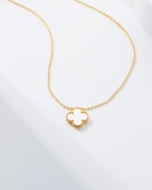 Van Cleef Arpels VCA White Mother-of-Pearl Single Flower Four-Leaf Clover Necklace - Image 6