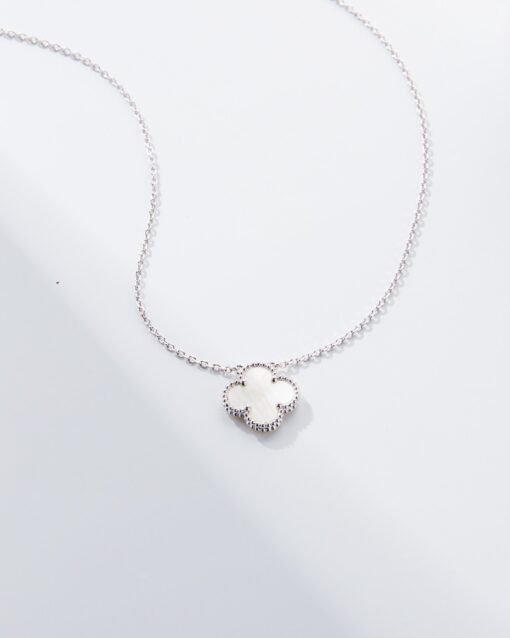Van Cleef Arpels VCA White Mother-of-Pearl Single Flower Four-Leaf Clover Necklace - Image 7