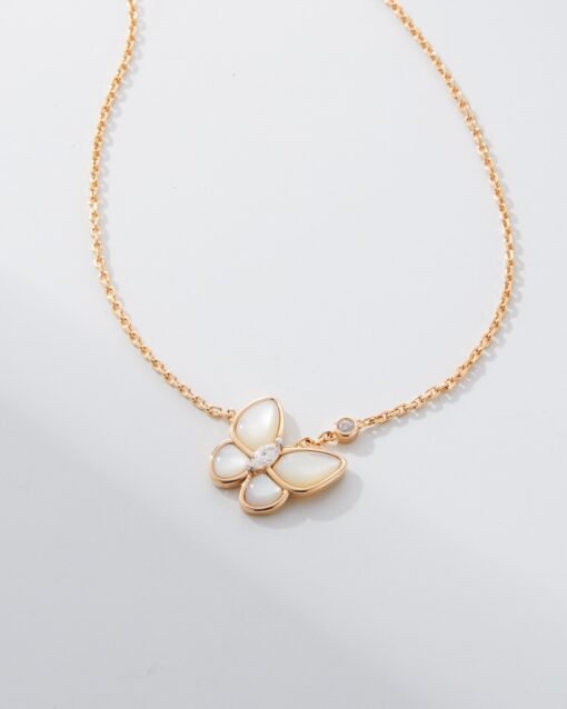 Van Cleef Arpels VCA White Mother-of-Pearl Butterfly Necklace Rose Gold - Image 6