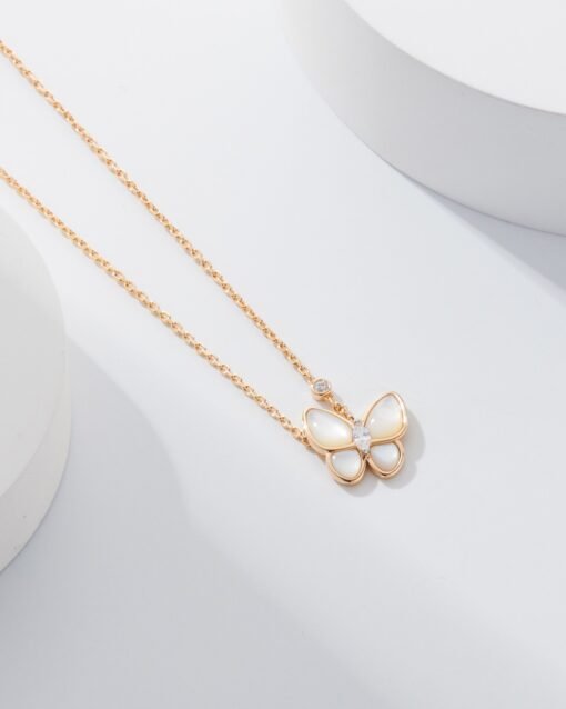 Van Cleef Arpels VCA White Mother-of-Pearl Butterfly Necklace Rose Gold