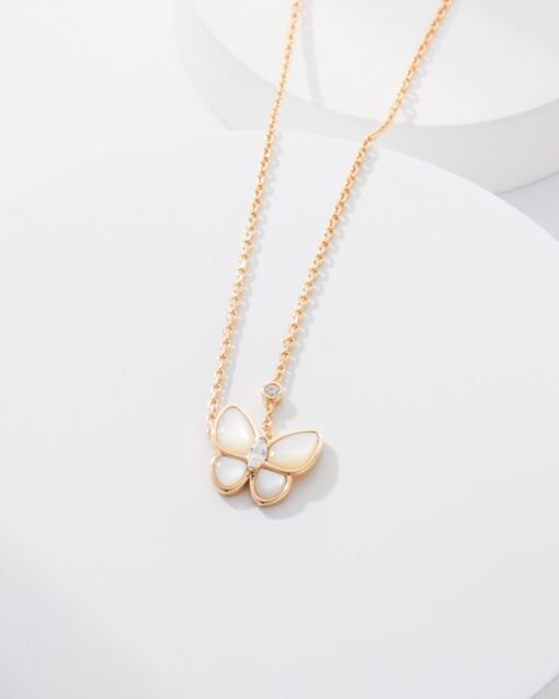 Van Cleef Arpels VCA White Mother-of-Pearl Butterfly Necklace Rose Gold - Image 5