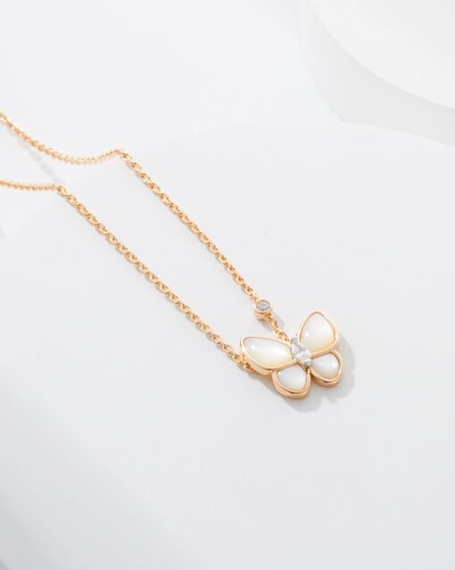 Van Cleef Arpels VCA White Mother-of-Pearl Butterfly Necklace Rose Gold - Image 2