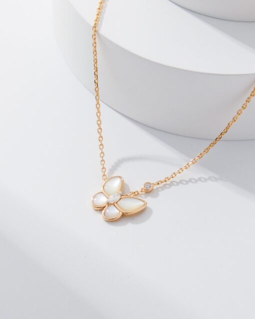 Van Cleef Arpels VCA White Mother-of-Pearl Butterfly Necklace Rose Gold - Image 4