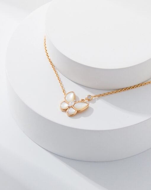 Van Cleef Arpels VCA White Mother-of-Pearl Butterfly Necklace Rose Gold - Image 7