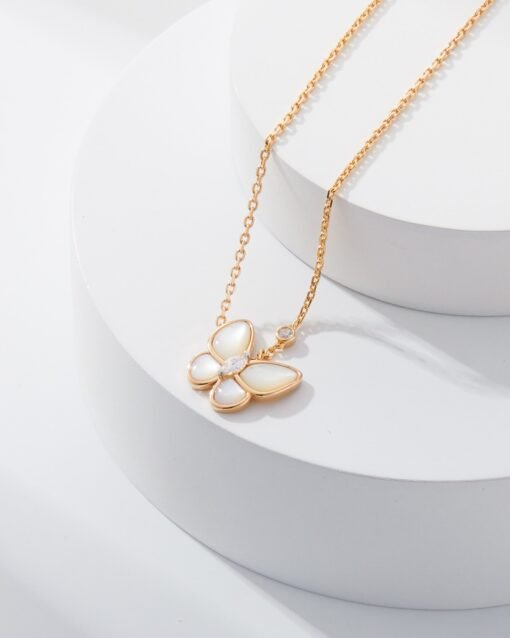 Van Cleef Arpels VCA White Mother-of-Pearl Butterfly Necklace Rose Gold - Image 3