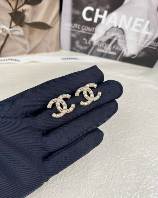 CHANE Chanel new style Xiaomi bead double c diamond earrings - 图片 3